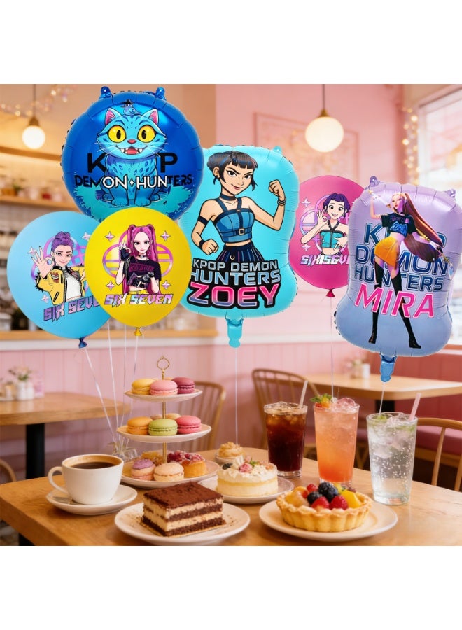 FRUITFUL PARTY KPop Demon Hunters Birthday Balloon Set, 22pcs Party Balloons Kit with 4 Character Foil Balloons & 18 Printed Latex Balloons（Pink Yellow Blue）, Huntr/X Theme Party Decoration Supplies for Kids Girls Birthday, Baby Shower, Eid Mubarak Celebration - Image 5