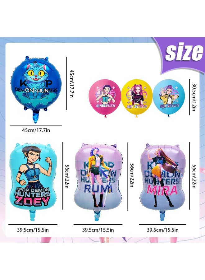 FRUITFUL PARTY KPop Demon Hunters Birthday Balloon Set, 22pcs Party Balloons Kit with 4 Character Foil Balloons & 18 Printed Latex Balloons（Pink Yellow Blue）, Huntr/X Theme Party Decoration Supplies for Kids Girls Birthday, Baby Shower, Eid Mubarak Celebration - Image 2
