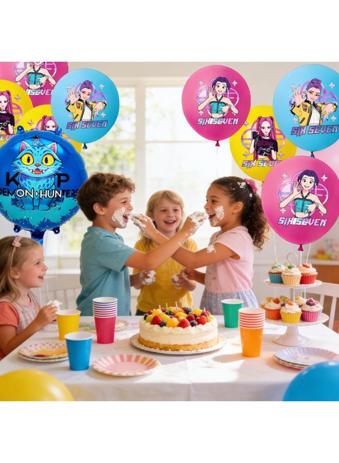 FRUITFUL PARTY KPop Demon Hunters Birthday Balloon Set, 22pcs Party Balloons Kit with 4 Character Foil Balloons & 18 Printed Latex Balloons（Pink Yellow Blue）, Huntr/X Theme Party Decoration Supplies for Kids Girls Birthday, Baby Shower, Eid Mubarak Celebration - Image 4