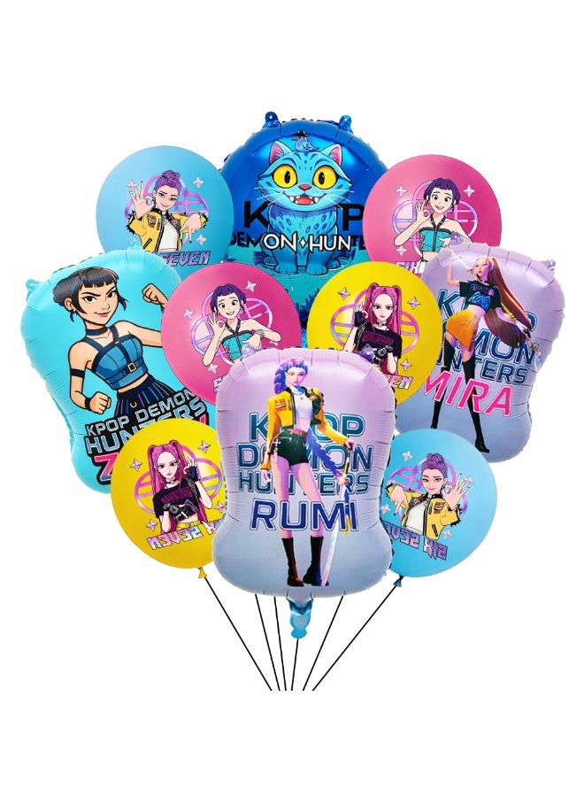 FRUITFUL PARTY KPop Demon Hunters Birthday Balloon Set, 22pcs Party Balloons Kit with 4 Character Foil Balloons & 18 Printed Latex Balloons（Pink Yellow Blue）, Huntr/X Theme Party Decoration Supplies for Kids Girls Birthday, Baby Shower, Eid Mubarak Celebration - Image 1