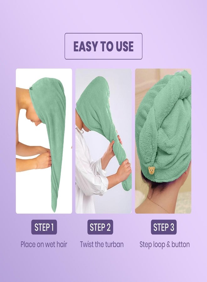 MAXOSHINE Hair Towel Wrap for Women-Quick Drying Microfiber Towel for Hair with Elastic Loop for Tying-Super Absorbent Head Towels Wrap for Ladies Hair Turban (Pack of 2-Purple & Green) - Image 3