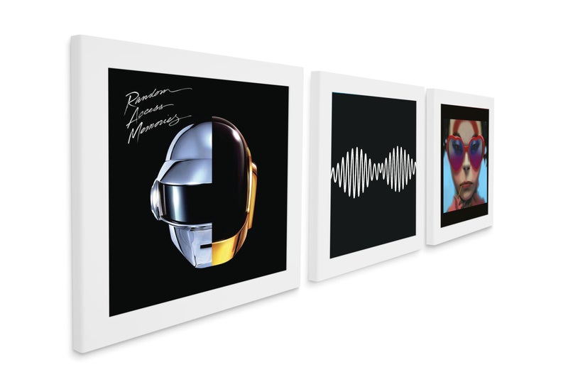PLAY AND DISPLAY Art Vinyl 14" Vinyl Record Frame – Front-Opening Display for Oversized LP Covers, Triple Pack Wall Mount Frame, Acrylic & Wood Construction (White) - Image 1