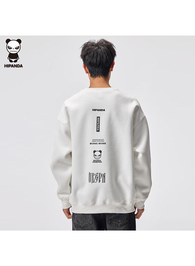 Hipanda Men's Sweatshirt, Autumn  Heavyweight Casual Loose Round Neck Pullover Long Sleeve T-shirt, White Base Layer For Men, XL Size - Image 2