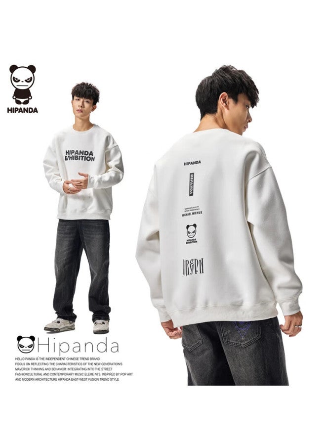 Hipanda Men's Sweatshirt, Autumn  Heavyweight Casual Loose Round Neck Pullover Long Sleeve T-shirt, White Base Layer For Men, XL Size - Image 1
