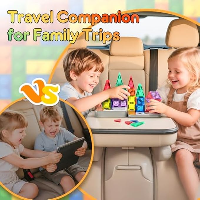 MAGNETIC BUILDING BLOCKS FOR CHILDREN, 42-PIECE MAGNETIC BUILDING BLOCKS, TRAVEL TOY WITH METAL BOX, MINI MAGNETIC TILES BUILDING TOY, STEM MONTESSORI MAGNETIC TOY FOR AGE 3 + BOYS GIRLS - Image 4