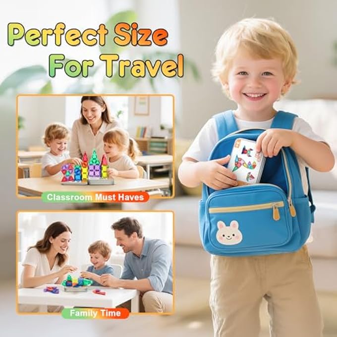 MAGNETIC BUILDING BLOCKS FOR CHILDREN, 42-PIECE MAGNETIC BUILDING BLOCKS, TRAVEL TOY WITH METAL BOX, MINI MAGNETIC TILES BUILDING TOY, STEM MONTESSORI MAGNETIC TOY FOR AGE 3 + BOYS GIRLS - Image 3
