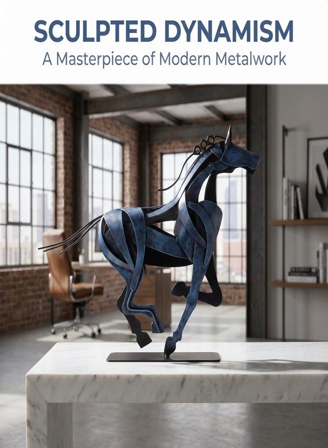 SunBlogs Art Horse Statue, Unique Metal Art Sculpture for Vintage Home Decor, Modern Decor, Gift for Horse Lovers (Blue) - Image 3