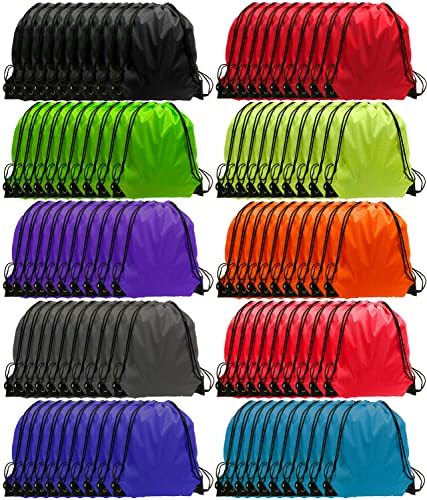 GoodtoU Drawstring Backpack Bulk, 100 Pcs Draw String Bags Cinch Bag Drawstring Gym Bag Sackpack Bags for Women Men, 10 Colors - Image 1