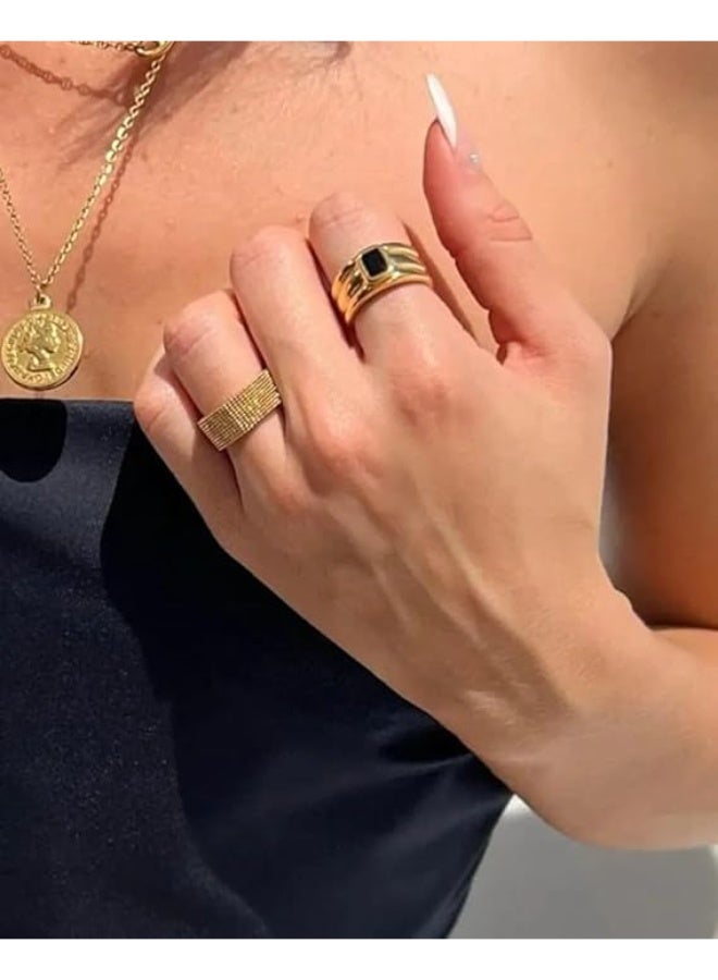 فيروز جوليري خاتم شبكي من ستانلس ستيل المقاوم للصدأ مطلي بالذهب عيار 18 قيراطًا، مناسب للرجال والنساء والأولاد والبنات. تصميم شبكي عصري بسيط ومرن. من فيروز جوليري . - Image 2