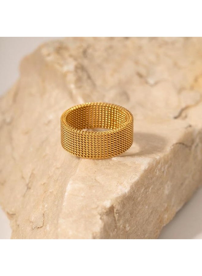 فيروز جوليري خاتم شبكي من ستانلس ستيل المقاوم للصدأ مطلي بالذهب عيار 18 قيراطًا، مناسب للرجال والنساء والأولاد والبنات. تصميم شبكي عصري بسيط ومرن. من فيروز جوليري . - Image 5