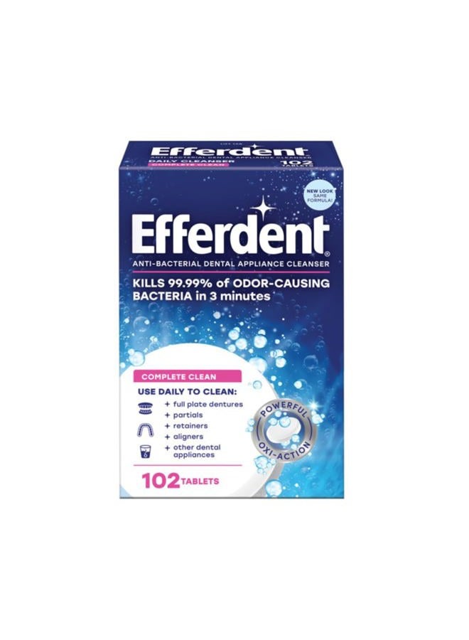 Efferdent Anti-Bacterial Dental Appliance Daily Cleanser, Complete Clean, 102 Tablets - Image 1