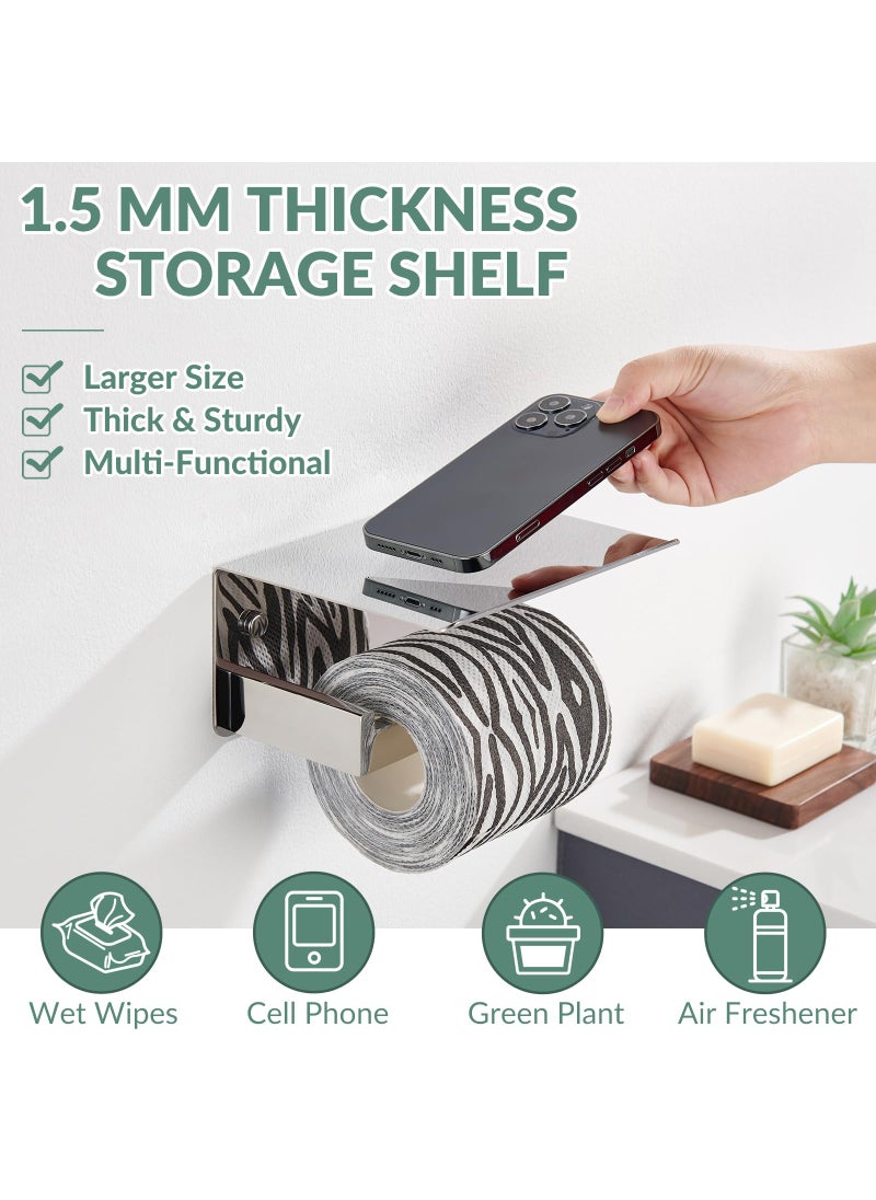 APLusee Toilet Paper Holder with Phone Shelf Polished Chrome  APLusee Bathroom Accessories 304 Stainless Steel Tissue Roll Dispenser Storage Wall Mounted  - Image 3