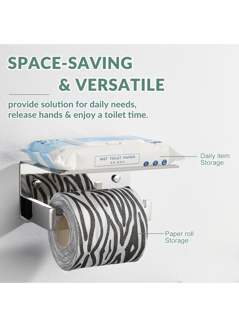 APLusee Toilet Paper Holder with Phone Shelf Polished Chrome  APLusee Bathroom Accessories 304 Stainless Steel Tissue Roll Dispenser Storage Wall Mounted  - Image 5