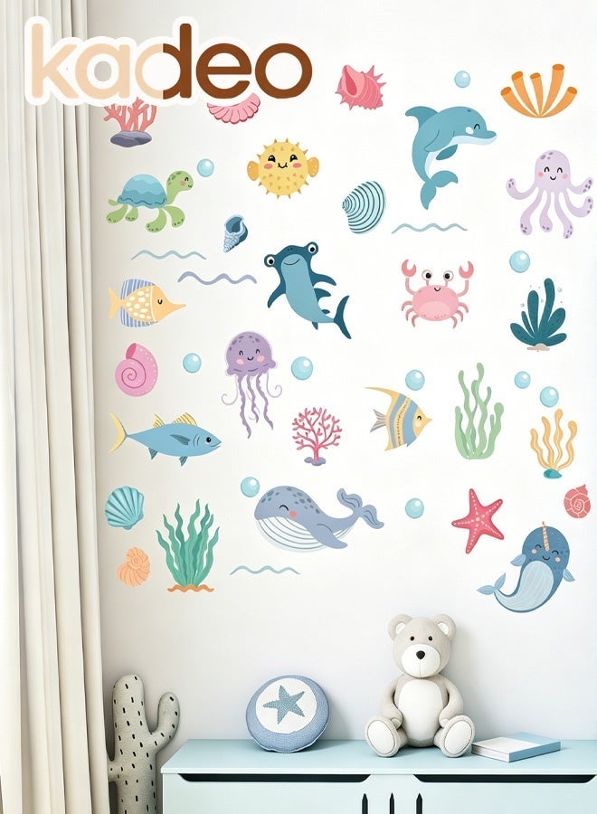 kadeo Ocean Animal Wall Stickers for Kids Room, Underwater Sea Creatures Wall Decals, Nursery, Baby Room, Bedroom Decoration, Peel and Stick, Removable Waterproof Wall Art - Image 1