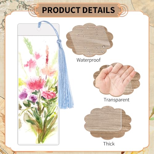 WSICSE 60 Sets Kraft Paper Blank Bookmarks with Tassels, Cardstock DIY Bookmark Making Kit, DIY Projects Party Favor Gift Tag Bulk PVC Tags, 60 Bookmarks 60 Clear Bookmark Sleeves 60 Tassels - Image 3