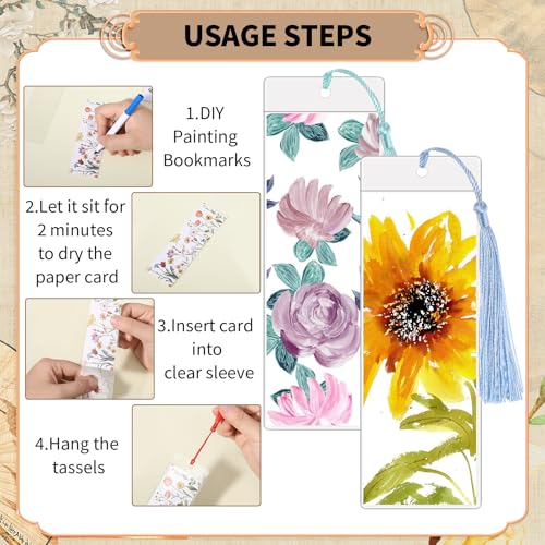 WSICSE 60 Sets Kraft Paper Blank Bookmarks with Tassels, Cardstock DIY Bookmark Making Kit, DIY Projects Party Favor Gift Tag Bulk PVC Tags, 60 Bookmarks 60 Clear Bookmark Sleeves 60 Tassels - Image 4