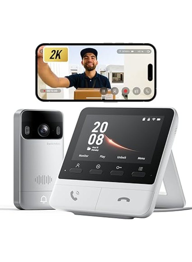SwitchBot Video Doorbell Camera Wireless with Monitor, No Subscription, 4.3 Inch Screen, Battery Powered, Head-to-Toe View, 2K FHD, 2-Way Audio, Motion Detection, Works with Alexa/Goole/Home Assistant - Image 1