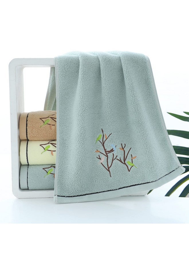 Pidada Hand Towels Set of 2 Embroidered Bird Tree Pattern 100% Cotton Absorbent Soft Decorative Towel for Bathroom (Aqua Green) - Image 3
