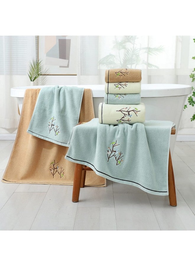 Pidada Hand Towels Set of 2 Embroidered Bird Tree Pattern 100% Cotton Absorbent Soft Decorative Towel for Bathroom (Aqua Green) - Image 5