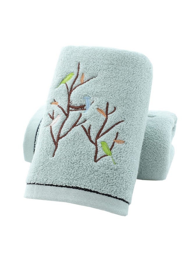 Pidada Hand Towels Set of 2 Embroidered Bird Tree Pattern 100% Cotton Absorbent Soft Decorative Towel for Bathroom (Aqua Green) - Image 1