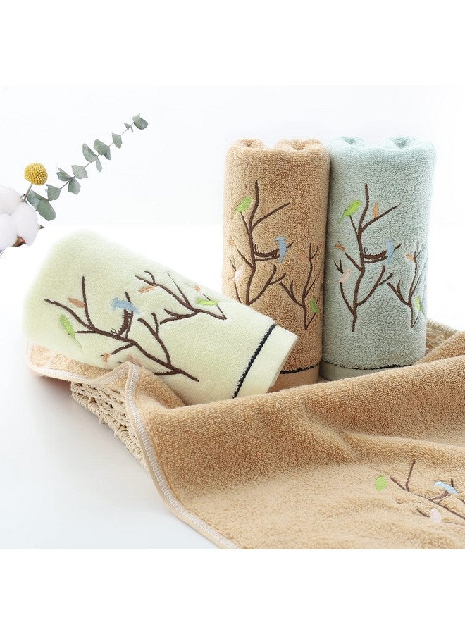 Pidada Hand Towels Set of 2 Embroidered Bird Tree Pattern 100% Cotton Absorbent Soft Decorative Towel for Bathroom (Aqua Green) - Image 2