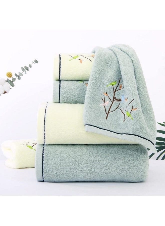 Pidada Hand Towels Set of 2 Embroidered Bird Tree Pattern 100% Cotton Absorbent Soft Decorative Towel for Bathroom (Aqua Green) - Image 4
