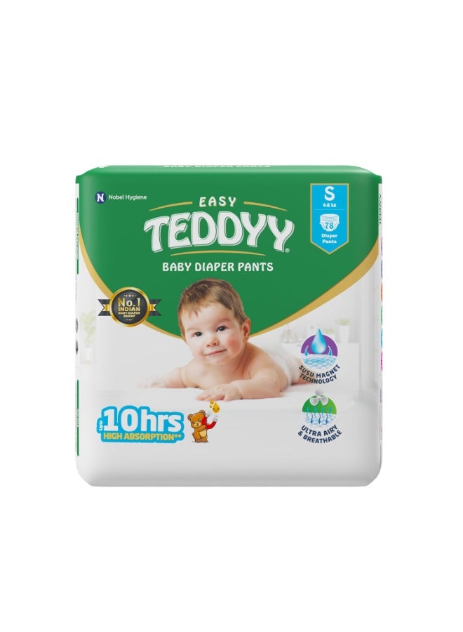 TEDDYY Easy Baby S Size Diaper Pant Style | 78 Count (Small) | 4–8 kg (Pack of 1) | Long Protection Hours | Anti-Bacterial | Airy Breathable Fit | Rapid Soaker Channels & Wetness Indicator