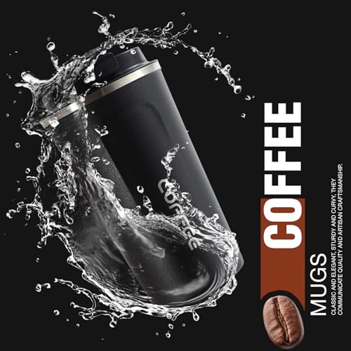 Lyrovo Insulated Travel Coffee Mug Spill Proof Leak Proof Pobtable to Go Camping Stainless Steel Coffee Tumbler Reusable Coffee Cups with Lids Thermos for Hot and Cold Drink (Black, 380ml) - Image 3