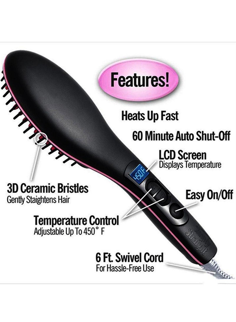 ELTRAZONE 3 in 1 Ceramic Electric Fast Hair Straightener Comb Brush with LCD Screen and Temperature Control for Women (Pink) - Image 4