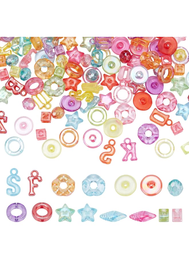 15 Styles Transparent Acrylic Beads, 750pcs Letters Marine Star Flat Round Wave Disc Beads Faceted Loose Spacers Charms Pendant for Bracelet Necklace Jewelry Making Decorations - Image 1
