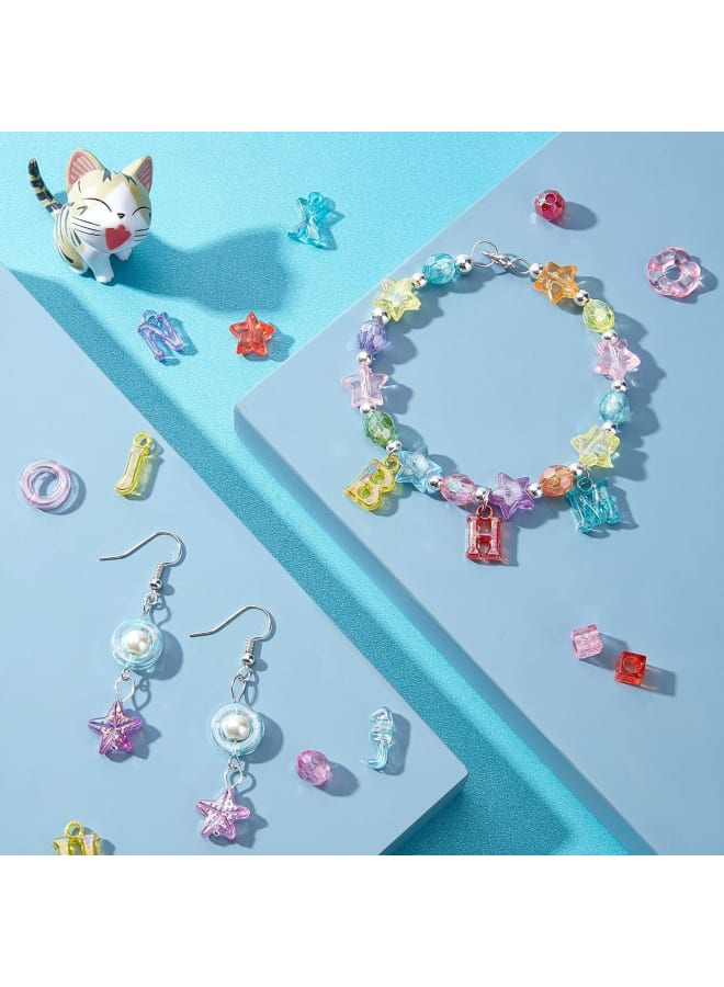 15 Styles Transparent Acrylic Beads, 750pcs Letters Marine Star Flat Round Wave Disc Beads Faceted Loose Spacers Charms Pendant for Bracelet Necklace Jewelry Making Decorations - Image 2
