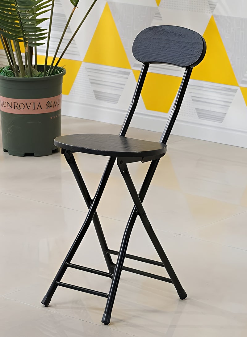 Taimi 2-Piece Folding Chair with Metal Frame and Backrest, Modern Design Dining Chair, Portable Chair for Indoor and Outdoor Use Ideal for Home, Picnics, Fishing, and Camping - Black - Image 2