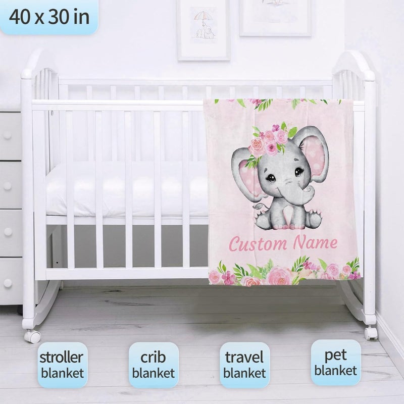 Ottoy Personalized Elephant Baby Blanket with Name Custom Elephant Blanket Gifts for Girls Boy, Super Soft Blankets for Toddler Bed Nursery Decor 40"x30" (Toddler) - Image 3