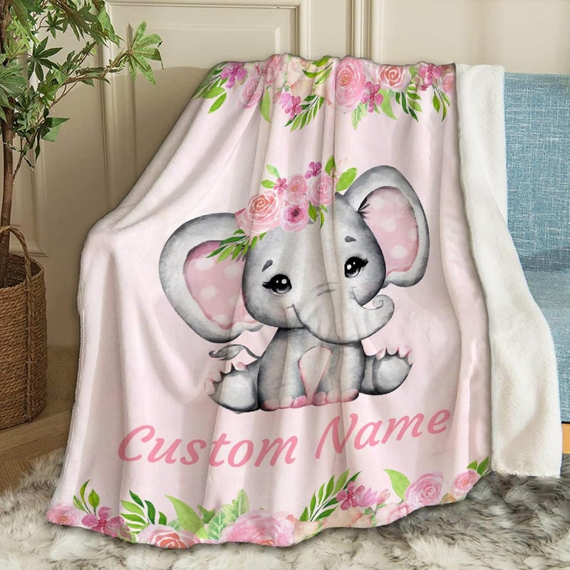 Ottoy Personalized Elephant Baby Blanket with Name Custom Elephant Blanket Gifts for Girls Boy, Super Soft Blankets for Toddler Bed Nursery Decor 40"x30" (Toddler) - Image 5
