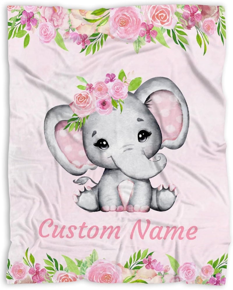 Ottoy Personalized Elephant Baby Blanket with Name Custom Elephant Blanket Gifts for Girls Boy, Super Soft Blankets for Toddler Bed Nursery Decor 40"x30" (Toddler) - Image 1