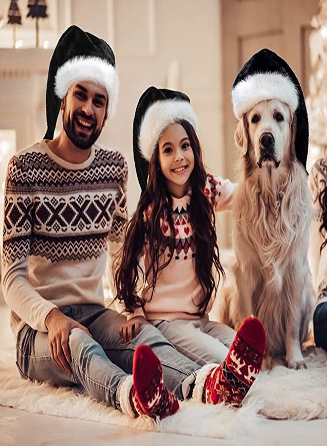 Asekonc 2 Pack Black Santa Hat - Adults Deluxe Black and White Xmas Hat for Black Christmas Theme New Year Festive Holiday Party Supplies - Image 2