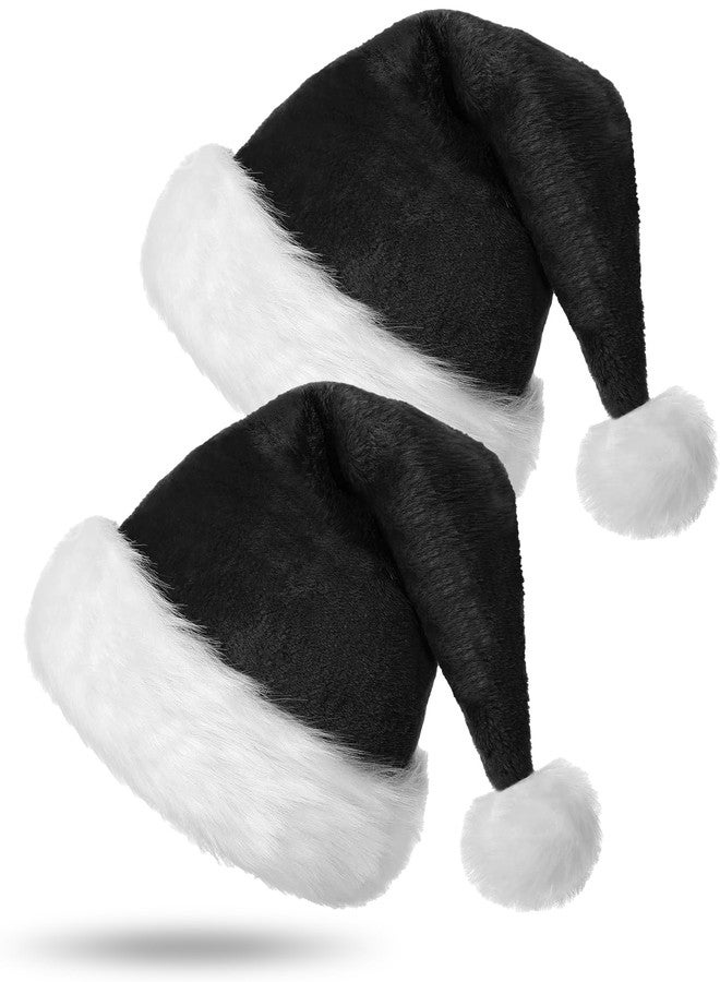Asekonc 2 Pack Black Santa Hat - Adults Deluxe Black and White Xmas Hat for Black Christmas Theme New Year Festive Holiday Party Supplies - Image 1