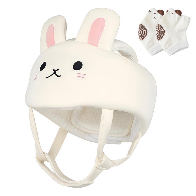 LBOYLOVE® Baby Helmet for Crawling Walking, Soft and Lightweight Baby Head Protector with Adjustable Straps, 360° Protection for Toddlers, Cute Bunny Ears Design - Image 1