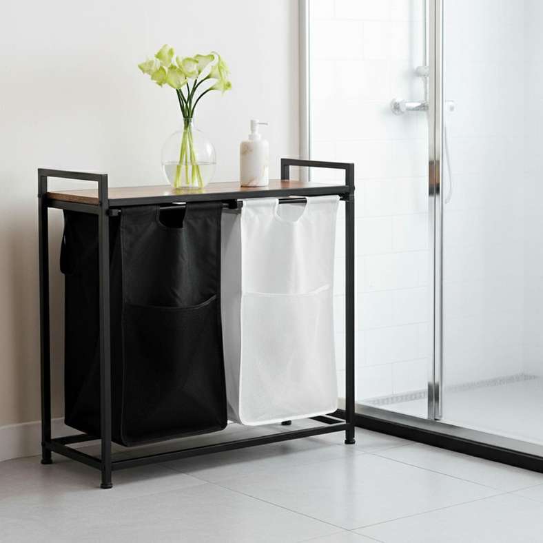 Pan Home سلة غسيل بإطار معدني أتللي 75.5x33x73 سم - أسود/أبيض - Image 1
