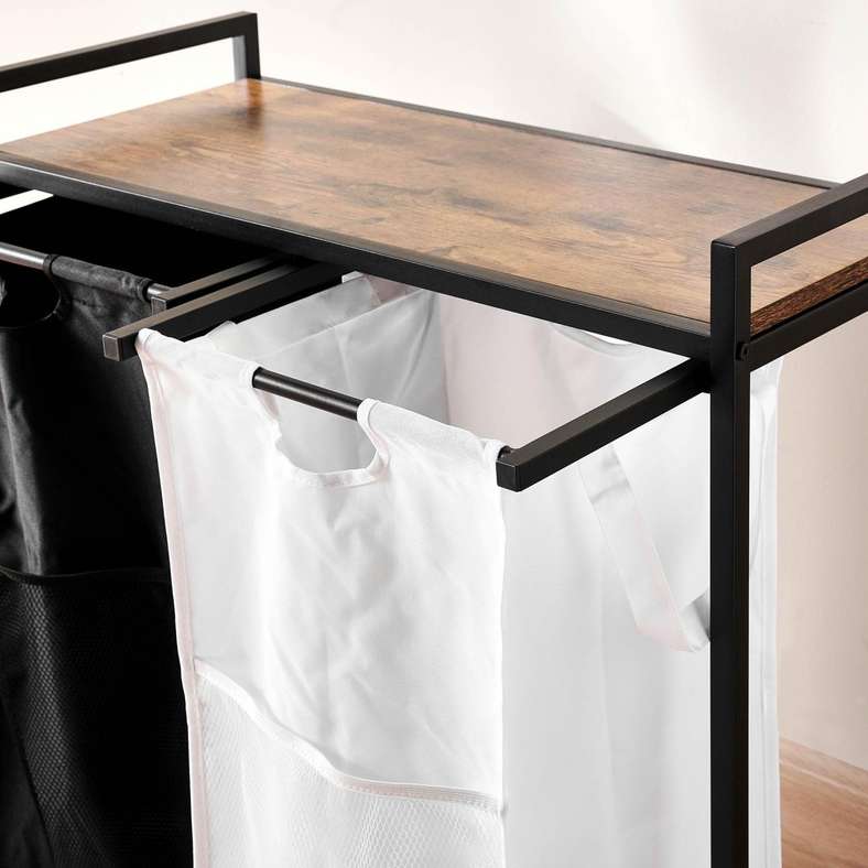 Pan Home سلة غسيل بإطار معدني أتللي 75.5x33x73 سم - أسود/أبيض - Image 2