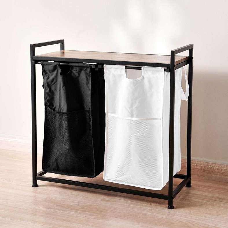 Pan Home سلة غسيل بإطار معدني أتللي 75.5x33x73 سم - أسود/أبيض - Image 4
