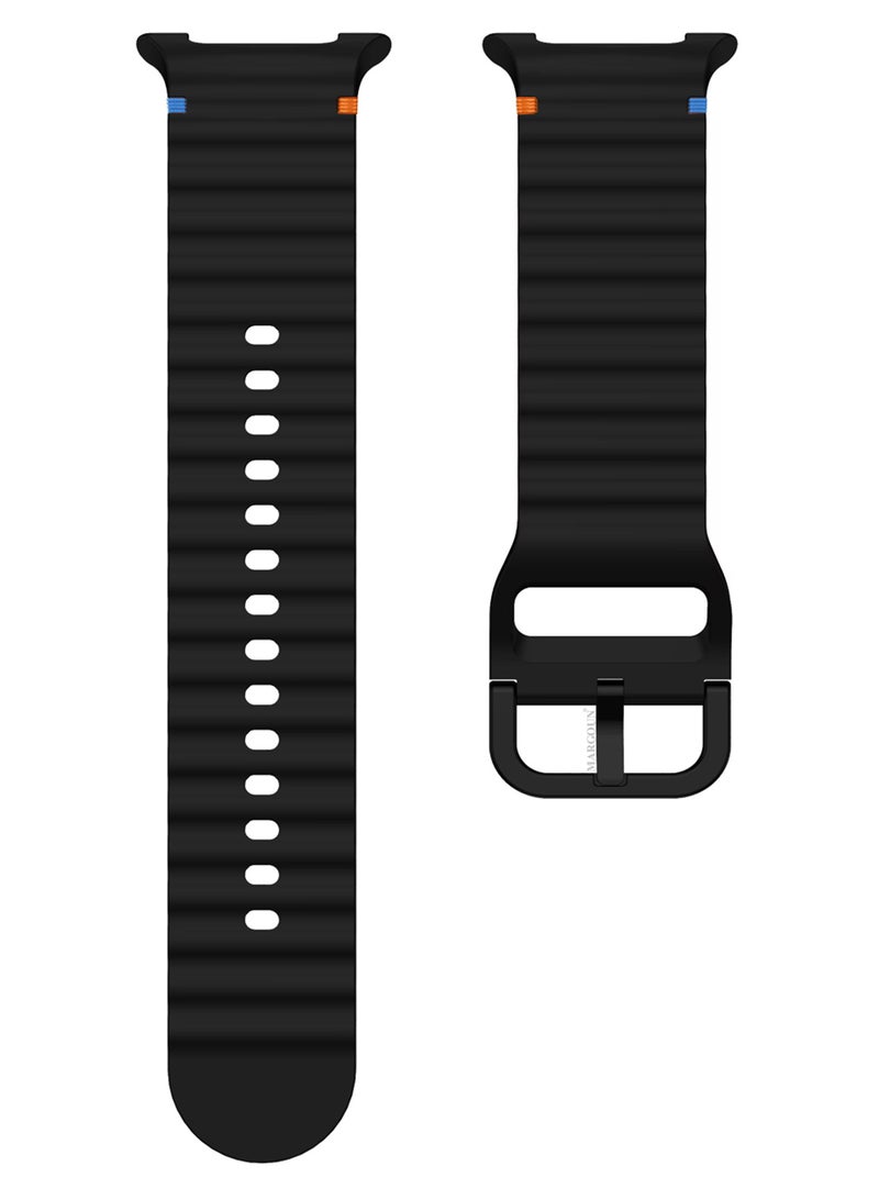 CATANES Silicone Ocean Band for Samsung Galaxy Watch 8 Classic 46mm and Watch 8 40mm 44mm - Sport Band Strap - Black - Image 4