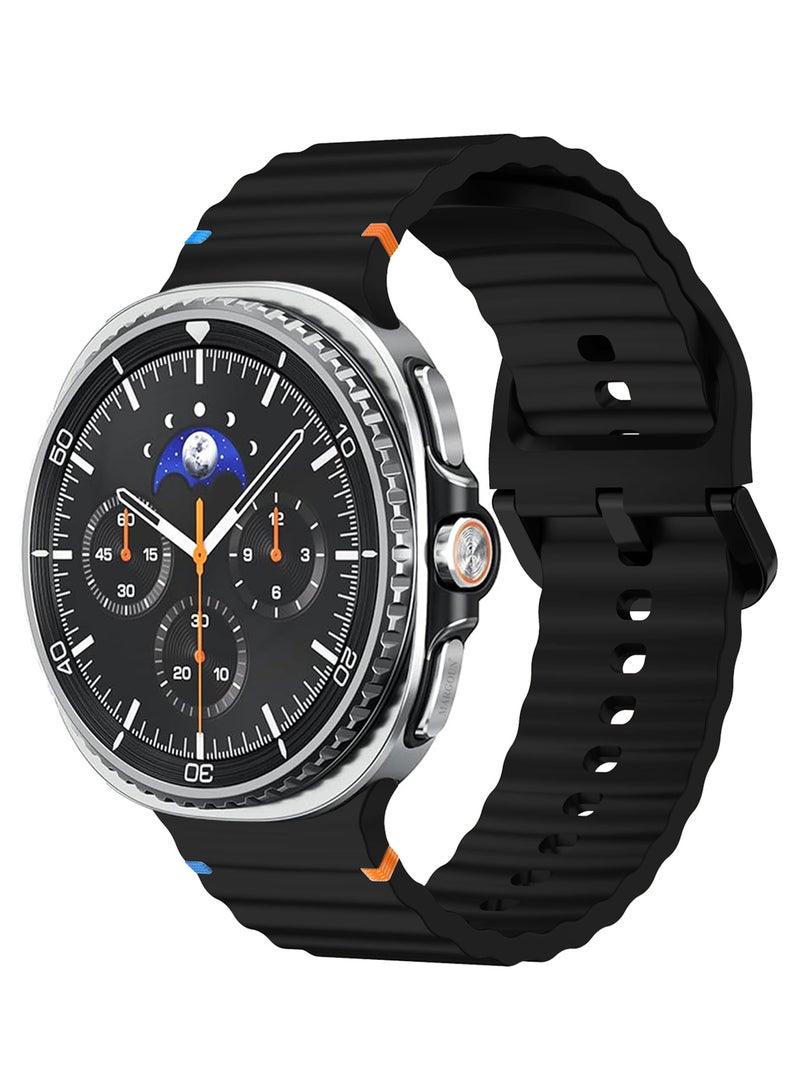 CATANES Silicone Ocean Band for Samsung Galaxy Watch 8 Classic 46mm and Watch 8 40mm 44mm - Sport Band Strap - Black - Image 2