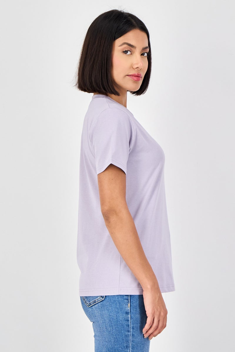 Fudo Comforts By Fudo Women Crew Neck Short Sleeve T-Shirt, Lavender - Image 4