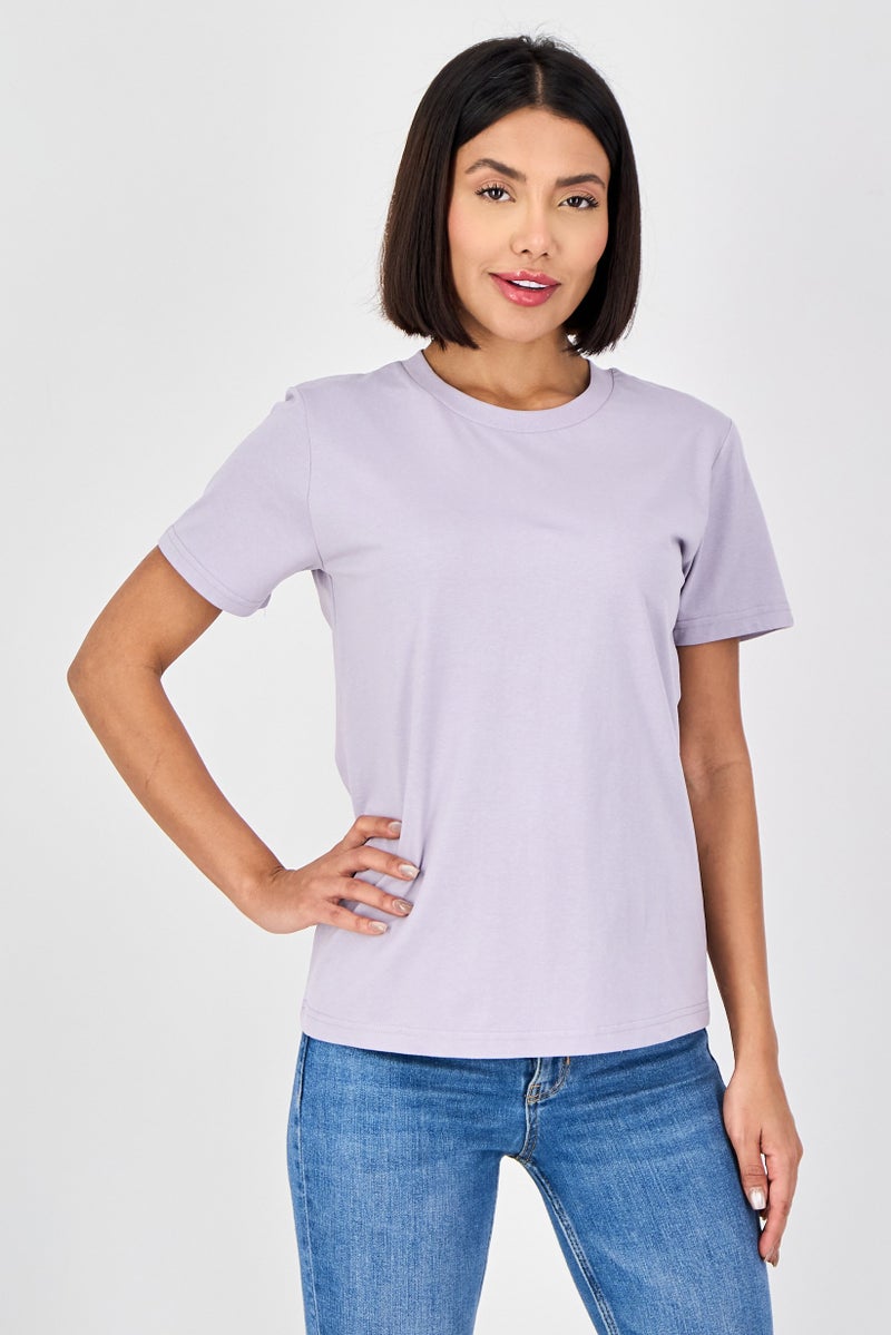 Fudo Comforts By Fudo Women Crew Neck Short Sleeve T-Shirt, Lavender - Image 1