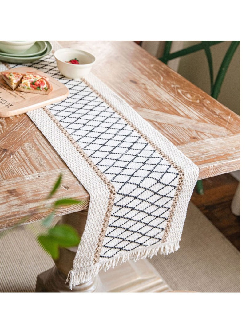 كابتن تيك Table Runner, Boho Table Runner, Perfect for Bohemian Decor, Boho Wedding Table Decor, Hand Woven Off White Table Runners for Dining Room, Coffee Table or Decorations for Home 71x 12 - Image 1