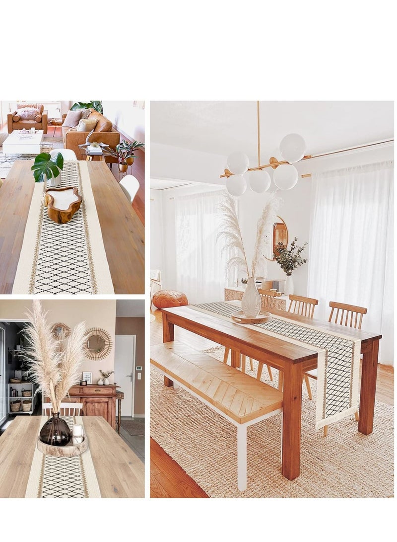 كابتن تيك Table Runner, Boho Table Runner, Perfect for Bohemian Decor, Boho Wedding Table Decor, Hand Woven Off White Table Runners for Dining Room, Coffee Table or Decorations for Home 71x 12 - Image 2