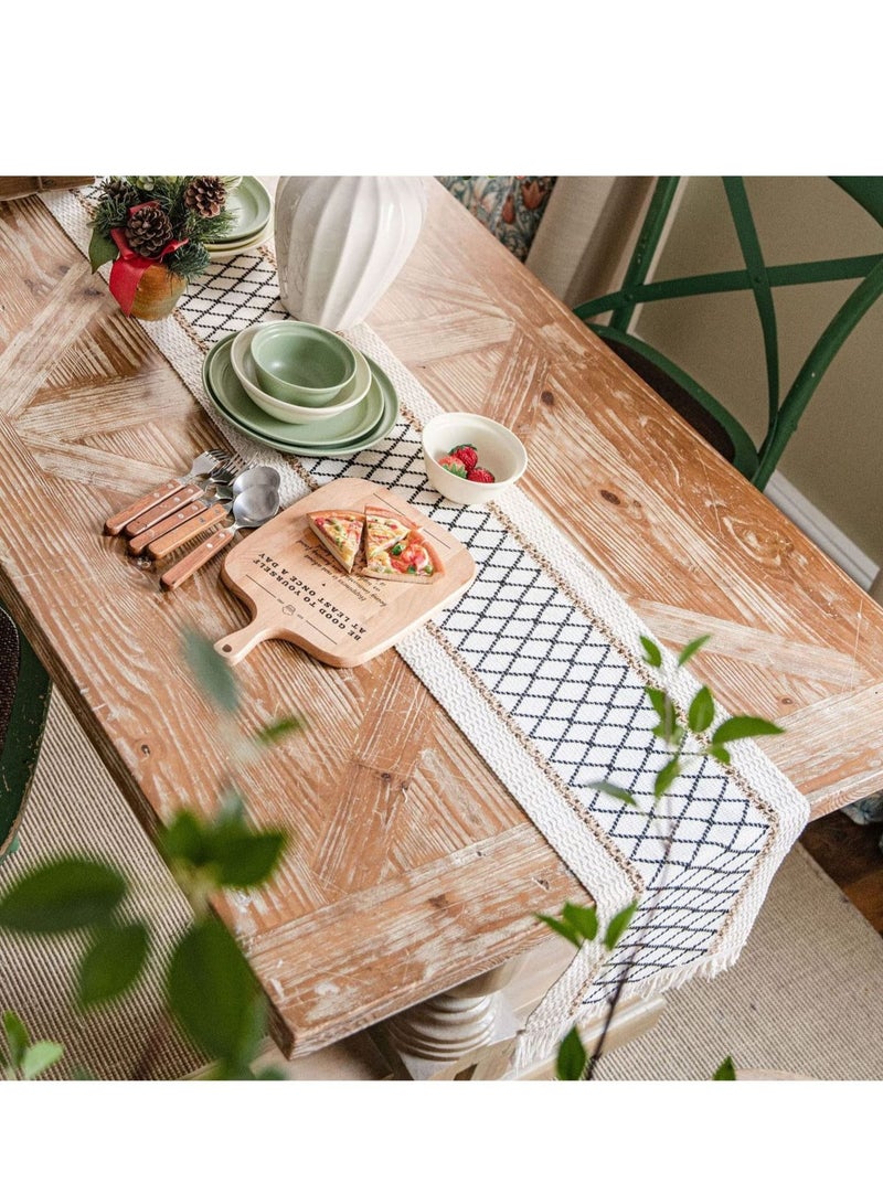 كابتن تيك Table Runner, Boho Table Runner, Perfect for Bohemian Decor, Boho Wedding Table Decor, Hand Woven Off White Table Runners for Dining Room, Coffee Table or Decorations for Home 71x 12 - Image 3