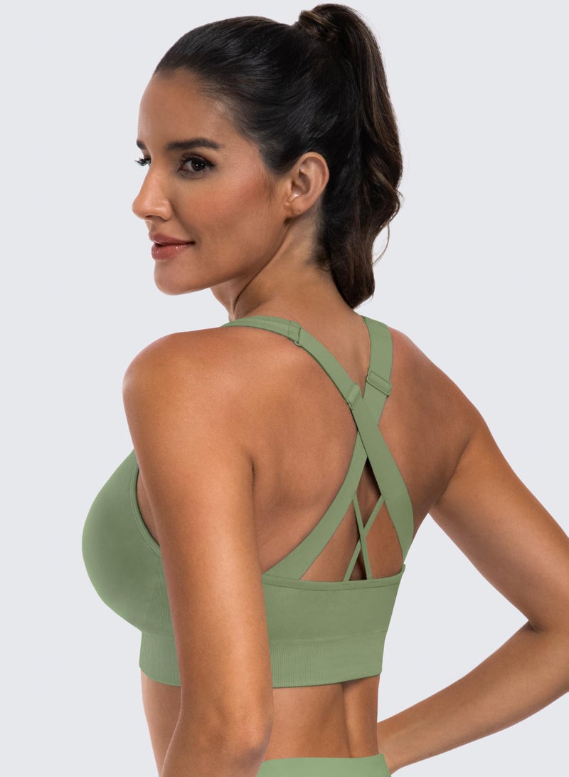 MIRITY 3-Pack Criss-Cross Strappy Sports Bras for Women - Padded High Impact Seamless Yoga Exercise Athletic Bra - Image 4
