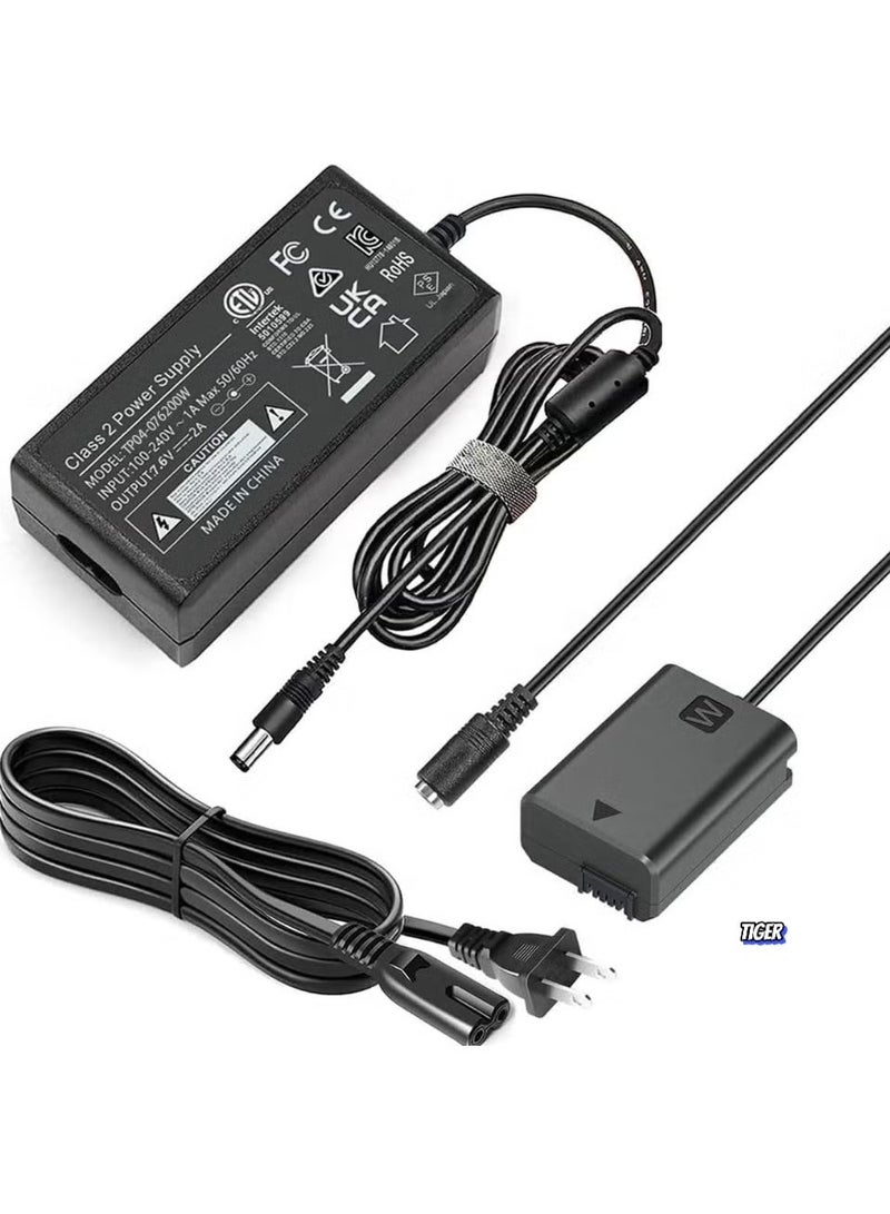 TIGER AC-PW20 AC Power Adapter NP-FW50 Dummy Battery Kit for Sony Alpha ZV-E10, A7 Series, A6500, A6400, A6300, A6100, A6000, A5100, RX10 II/III/IV, NEX – Continuous Power for Professional Photography & Videography  - Image 1